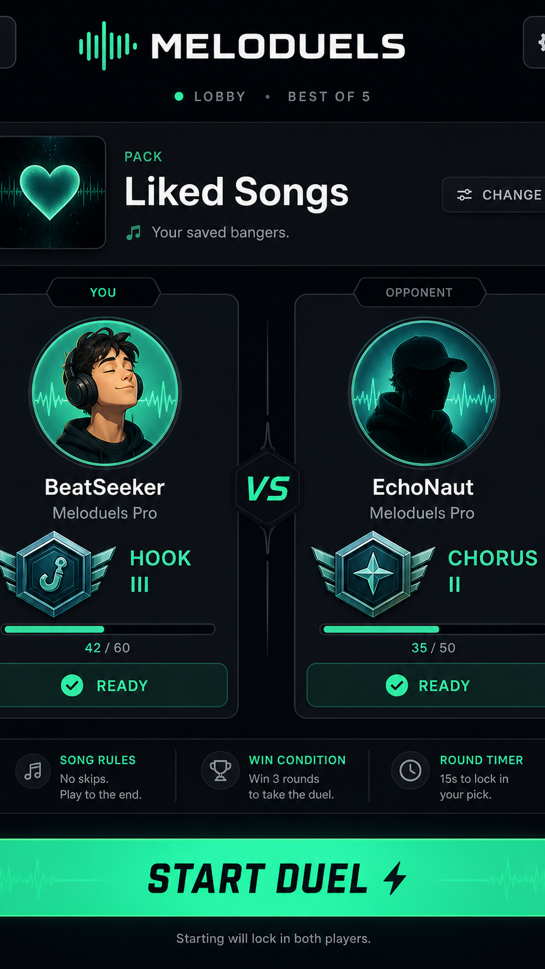 Meloduels duel lobby on a phone